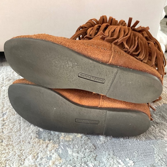 Brown Suede Western Boho Moccasin 3-Layer Fringe Boots Sz 9 - Picture 11 of 16